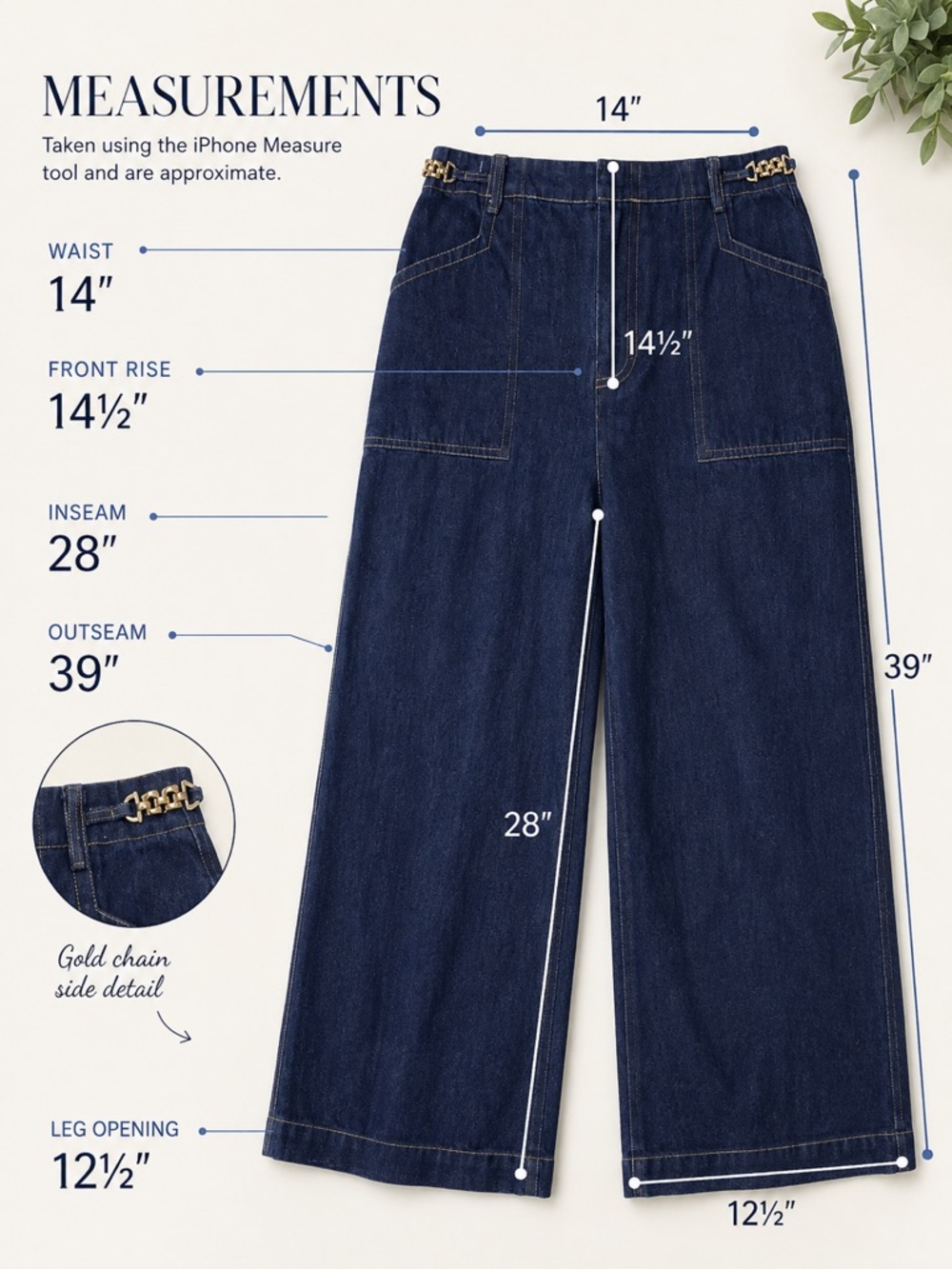 Free Market Jeans Womens M Dark Wash Super Wide Leg High Rise Gold Chain Denim - Picture 14 of 15